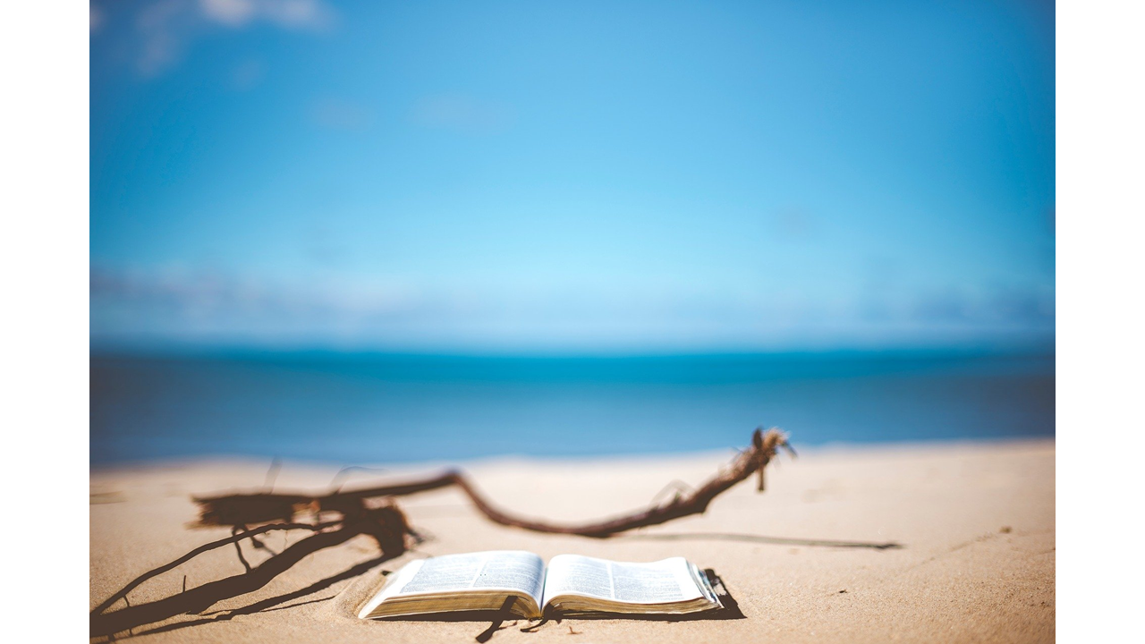 Image of a book on a beach