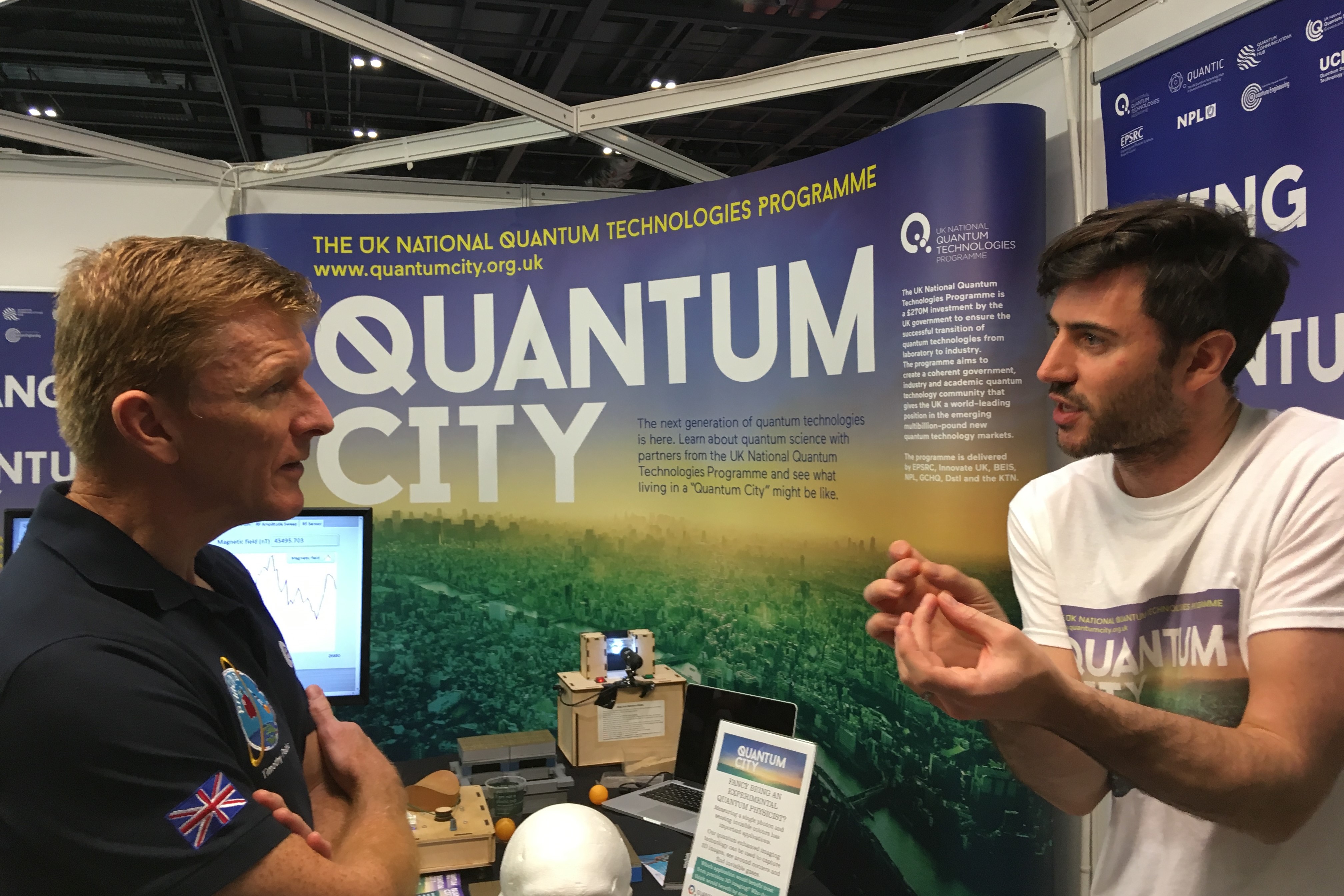 British Astronaut Tim Peake engaging with researchers at the Quantum City stand